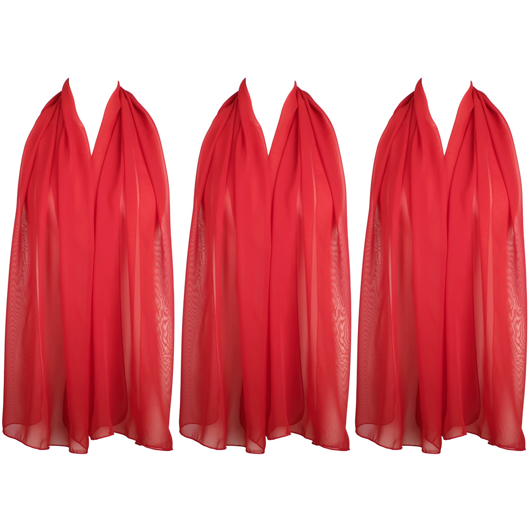 Hat To Socks Chiffon Scarf Sheer Wrap for Women Pack of 3 (Red)