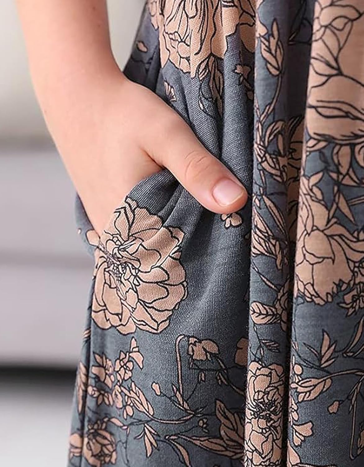 21KIDS Girls Maxi Dress Floral 3/4 Long Sleeve Dresses with Pockets for Girls 6-12 Years - Image 5