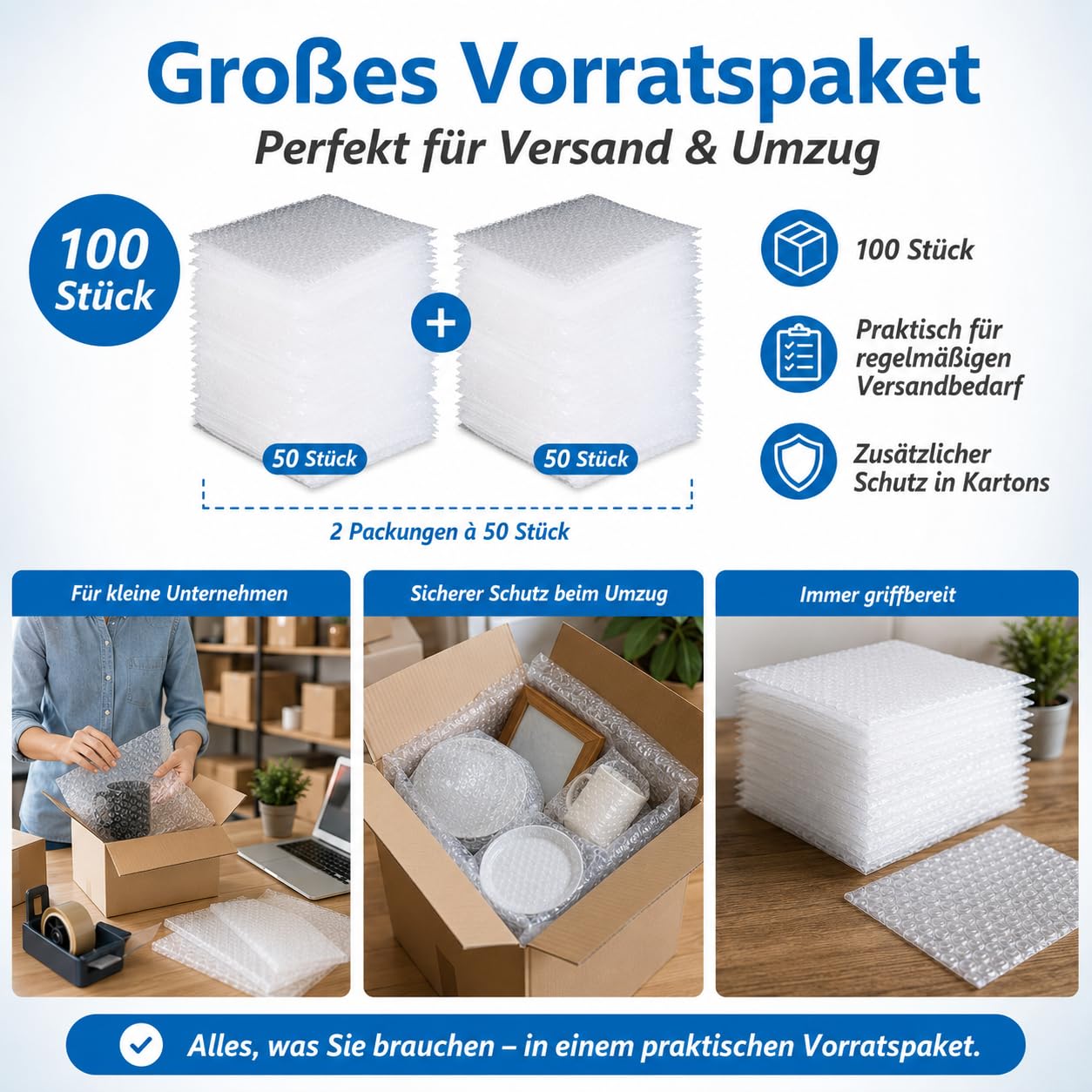 CYEER 100 Bolsas de Burbujas de 20 x 25 cm, Material de Embalaje para Mudanzas, Acolchado Resistente a los Golpes