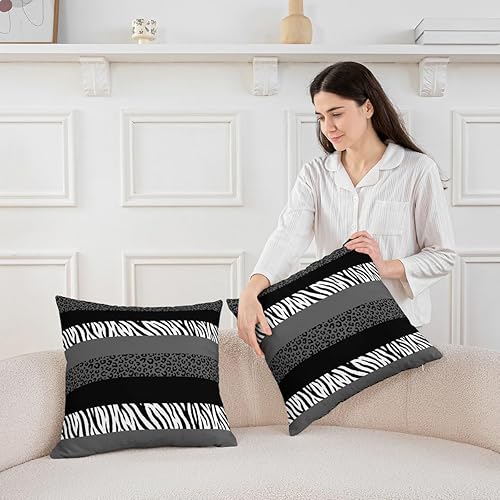 Miniatura 3 de Leopard Print Throw Pillow Covers 24x24 Inch Set of 2 Gray Black White Stripes Modern Simple Cushion Covers for Kids Teens Adults Wild Animal Skin