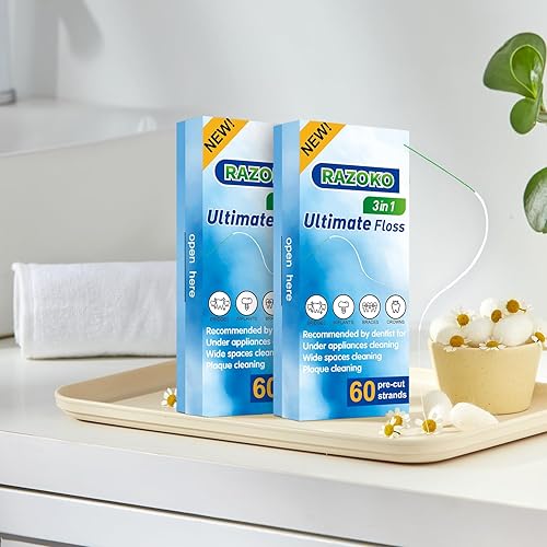 Miniatura 8 de RAZOKO Hilo dental para aparatos ortopédicos, hebras precortadas 3 en 1, 60 unidades (paquete de 2)