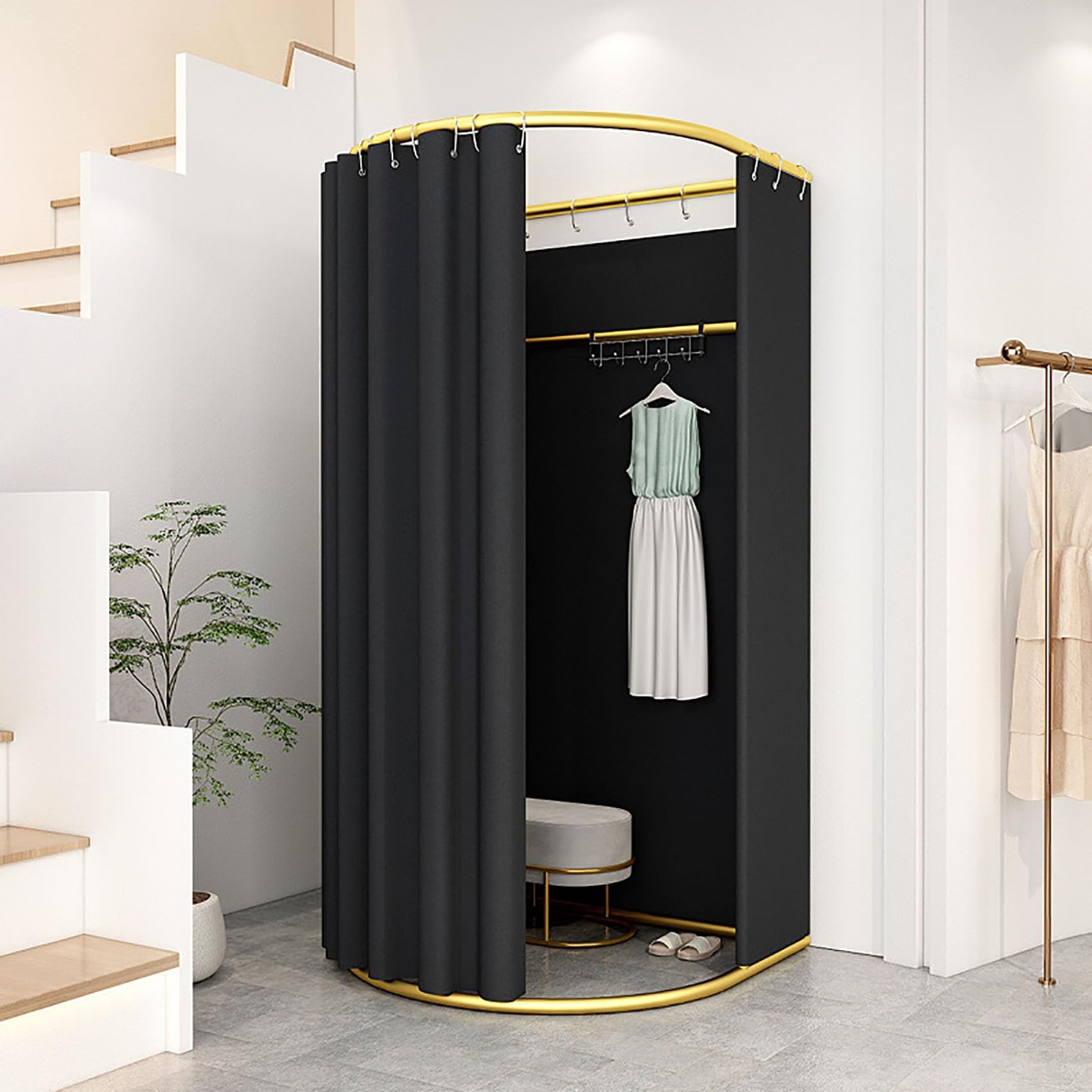 Freestanding Changing Room, Portable Mobile Changing Room Frame, U-shaped Temporary Privacy Room for Clothing Stores, Shopping Malls, Offices, Boutiques, 39.4*37.4*78.7in(Black)