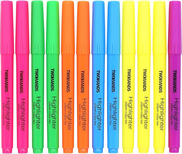 TWOHANDS Highlighters Assorted Colors,Chisel Tip Marker Pens for School,12-Count,21304