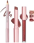 3 in 1 Nude pink lip liner set,neutral matte creamy long lasting lipstick,smooth pigmented waterproof lip stain liner,dewy hydration plumping lip gloss for women,Korean lips makeup natural looking-01