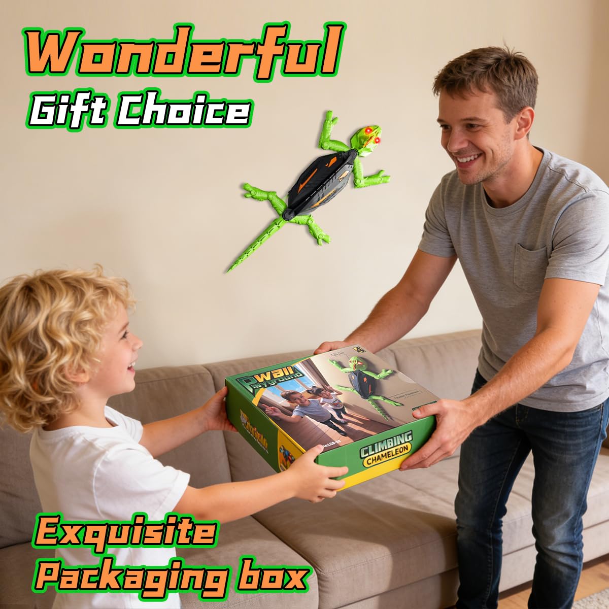 Gecko Radiocommandé, Rechargeable Lézard Télécommandé, Lezard Qui Gimpe au Mur avec Yeux LED, Jouet Lézard Robot pour Garçons 3 4 5 6 7 8 9 10 Ans, Cadeau Anniversaire Noël pour Garçon Fille