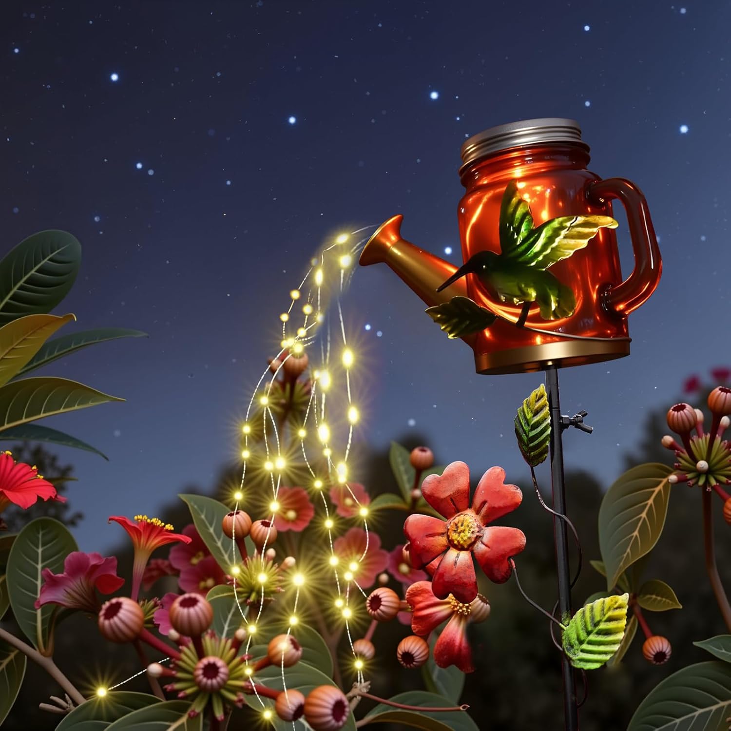 SRNPMIU Solar Watering Can Light, Yard Outdoor Decor Lights, IP65 Waterproof, Hanging Hummingbird Garden Light, Outside Garden Flower Bed Decor, Women Gift, Birthday Gifts