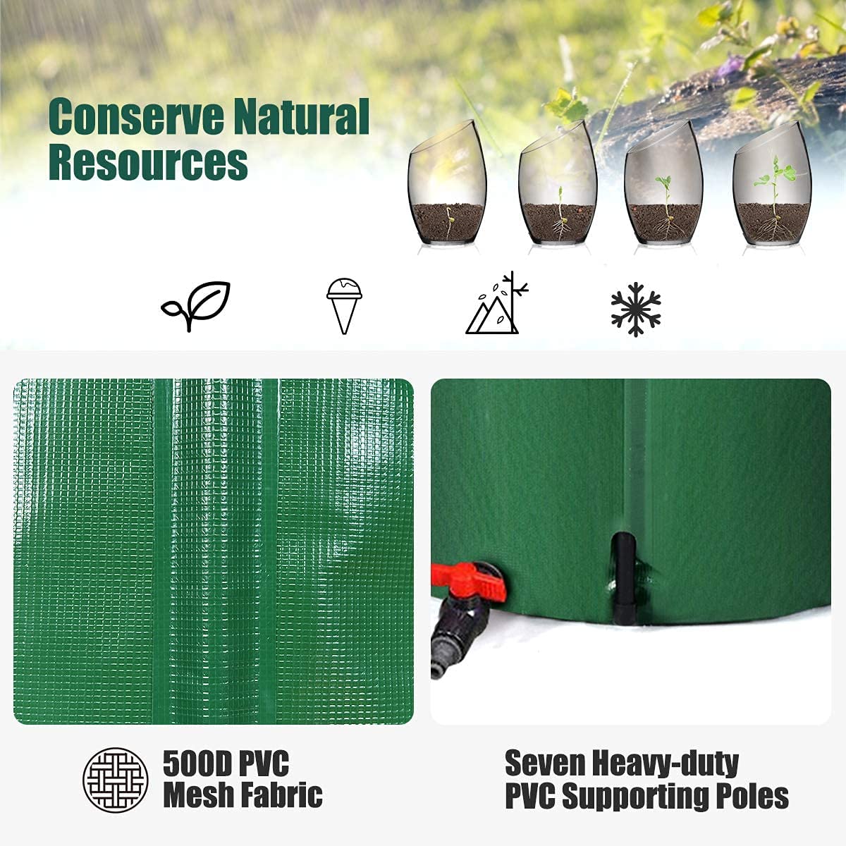 Cubo de lluvia portátil pequeño, sistema de recogida de agua de lluvia plegable al aire libre, con válvula de drenaje, pantalla de filtro, riego de plantas de jardín (50 galones)