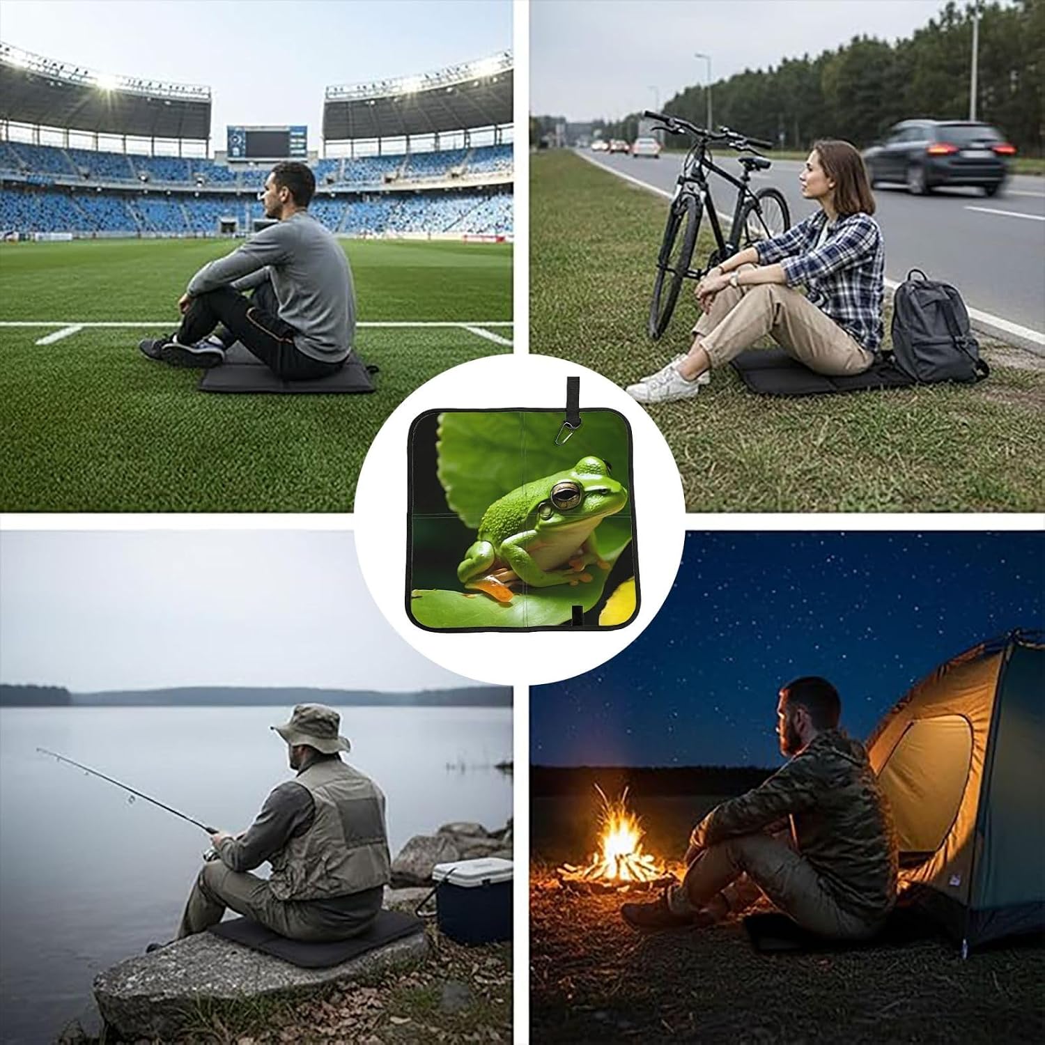 (Frog and Rain) Sitting Pad Foldable Seat Cushion Lightweight Camping Seat Mat with Hook for Outdoor Hiking Picnic Camping