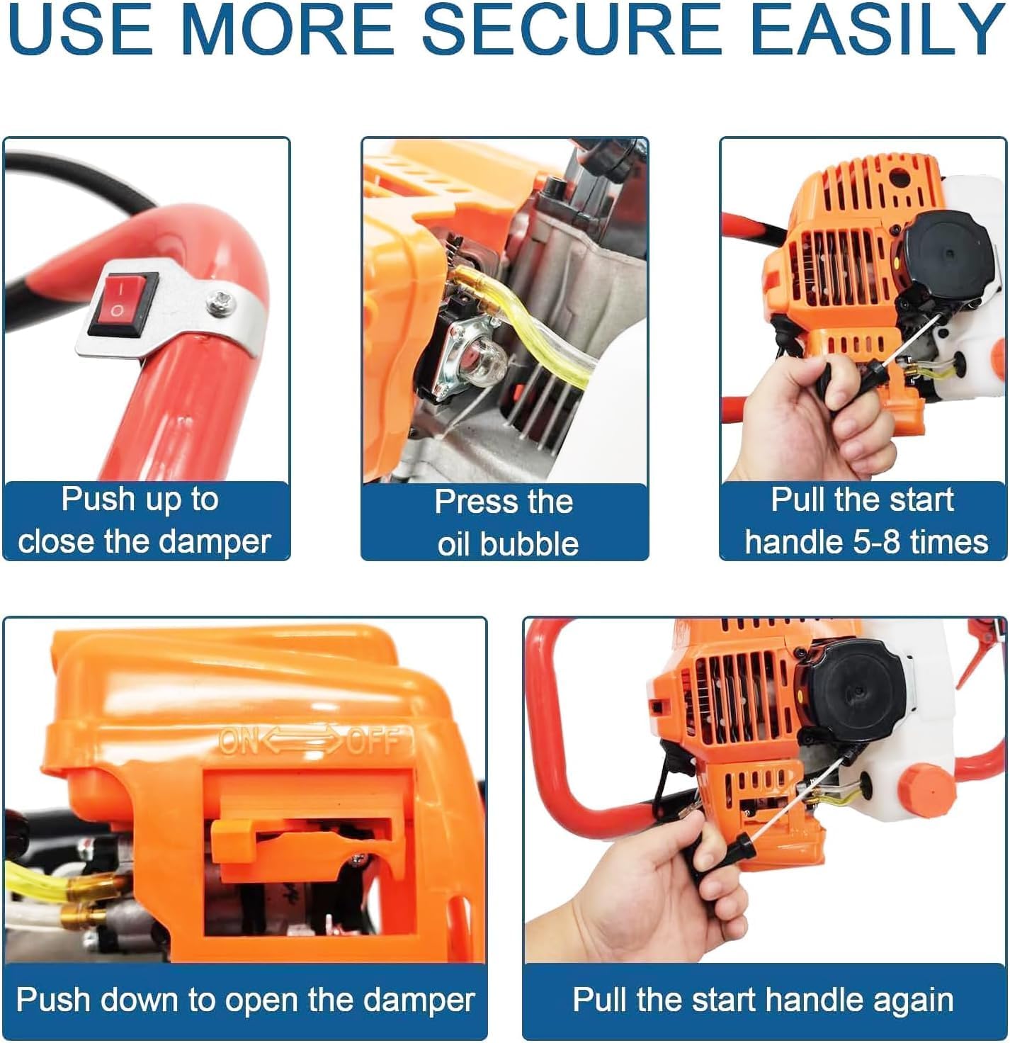 72cc 2200W Post Hole Digger Gas Powered Earth Auger Digger with 3 Drill Bit 4" & 8" & 12" and 2 Extension Rods 24" 24" for Fence Farmland Garden Plant