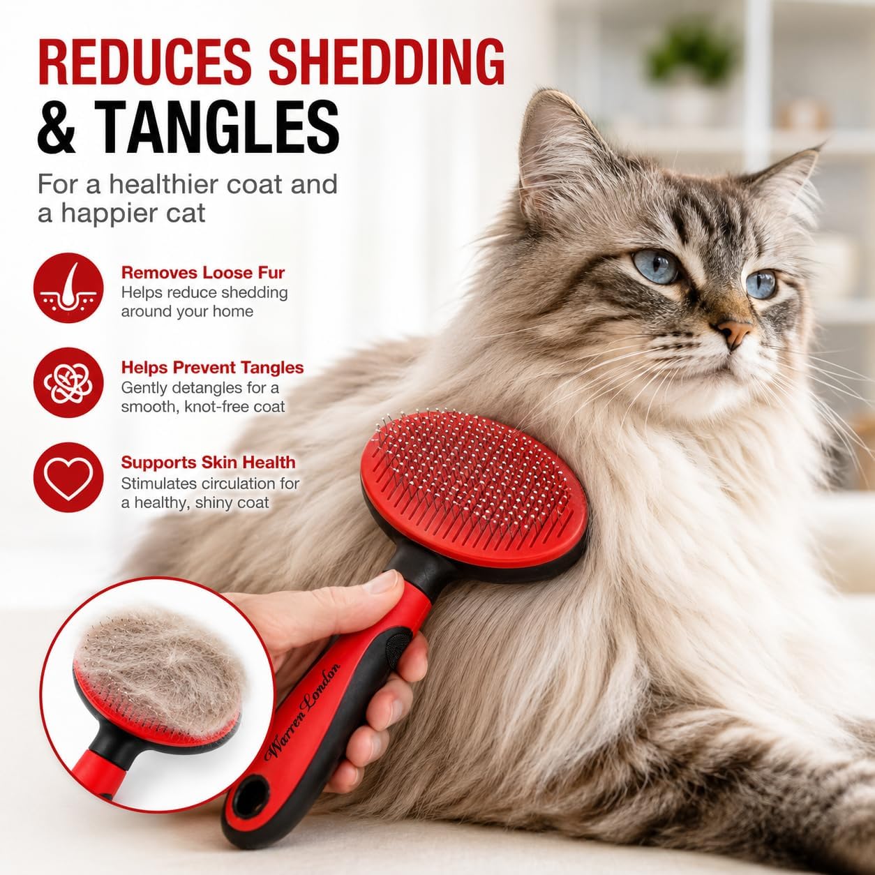Warren London Self-Cleaning Cat Pin Brush for Shedding & Detangling