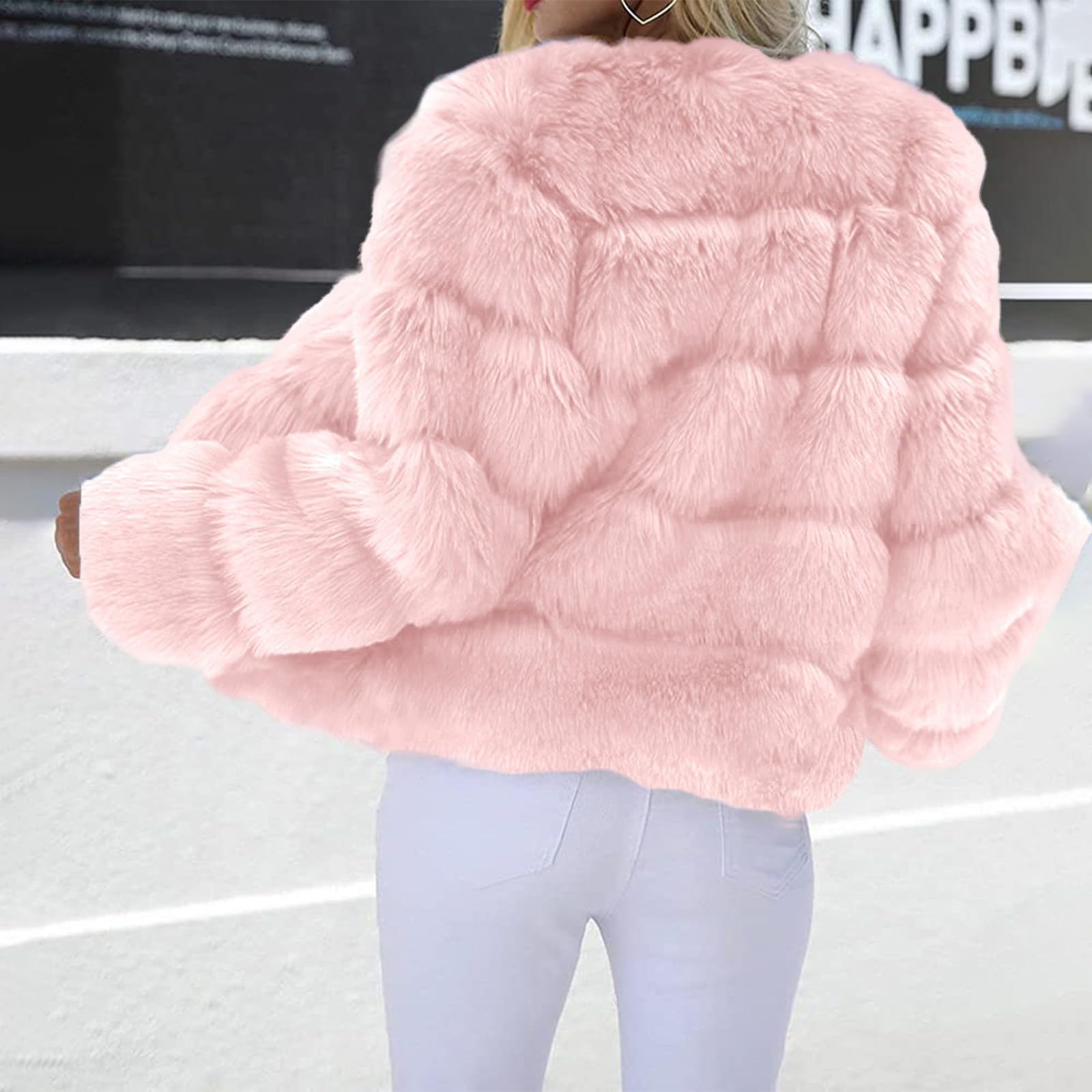 Generisch Pelzmantel Damen Kurz Winterjacke Kunstpelz Mantel Kunstfell Jacke Cropped Faux Pelz Coat Felljacke Flauschig Pelzjacke Winter Warm Parka Wintermantel