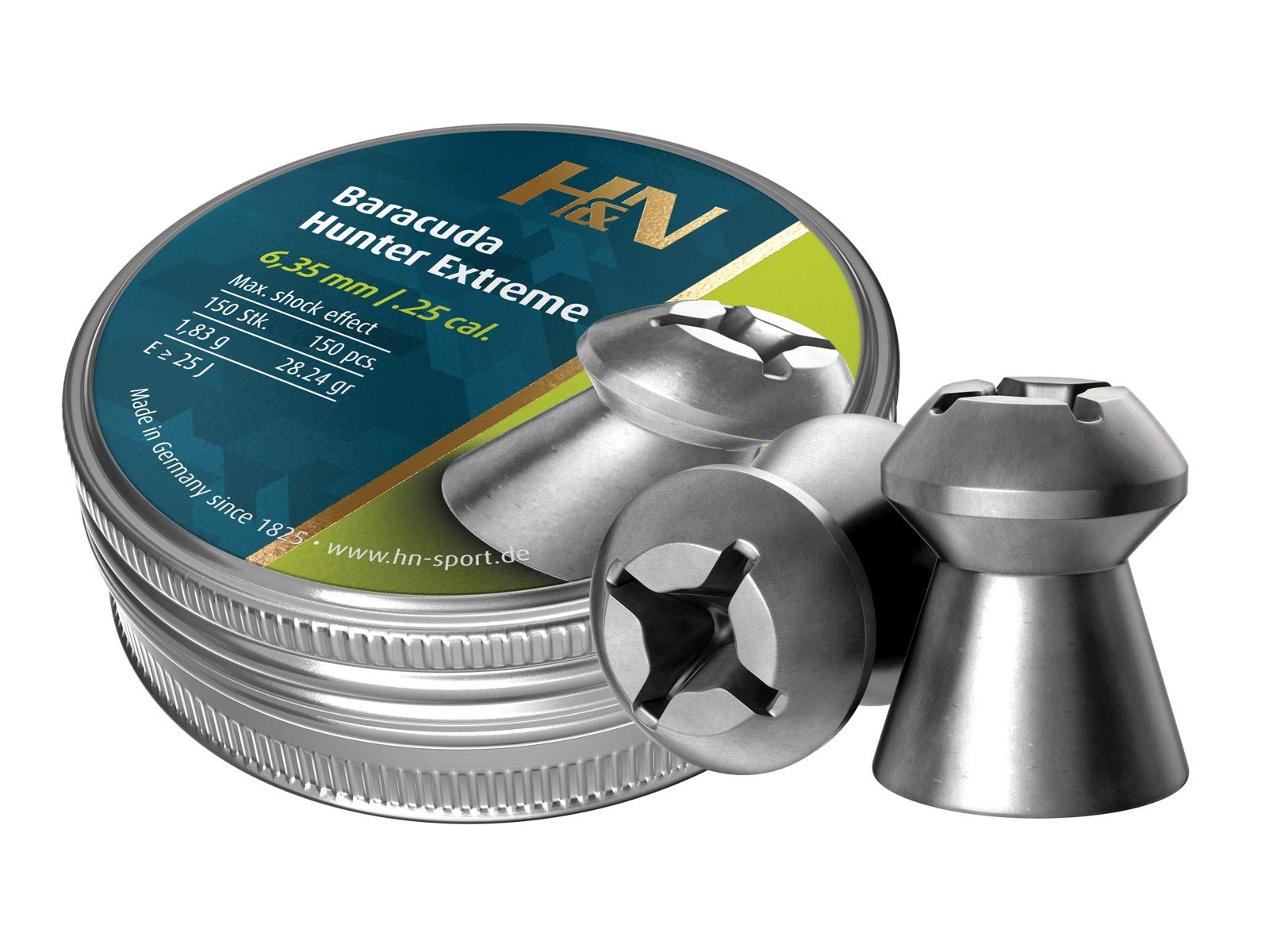 Haendler & Natermann H&N Baracuda Hunter Extreme Pellets, .25 Cal, 28.24 Grains, Hollowpoint, 150 Count (Pack of 1), Multi, Model:HN-92166350001B