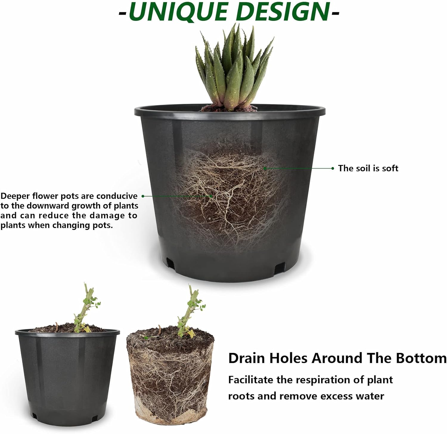 waltyotur 10PCS 3.1 Gallon Round Durable Planter Nursery Pots, Injection Molded Plastic Plant Container Garden Planter Pots for Indoor Outdoor Plants Flower Vegetables, Black