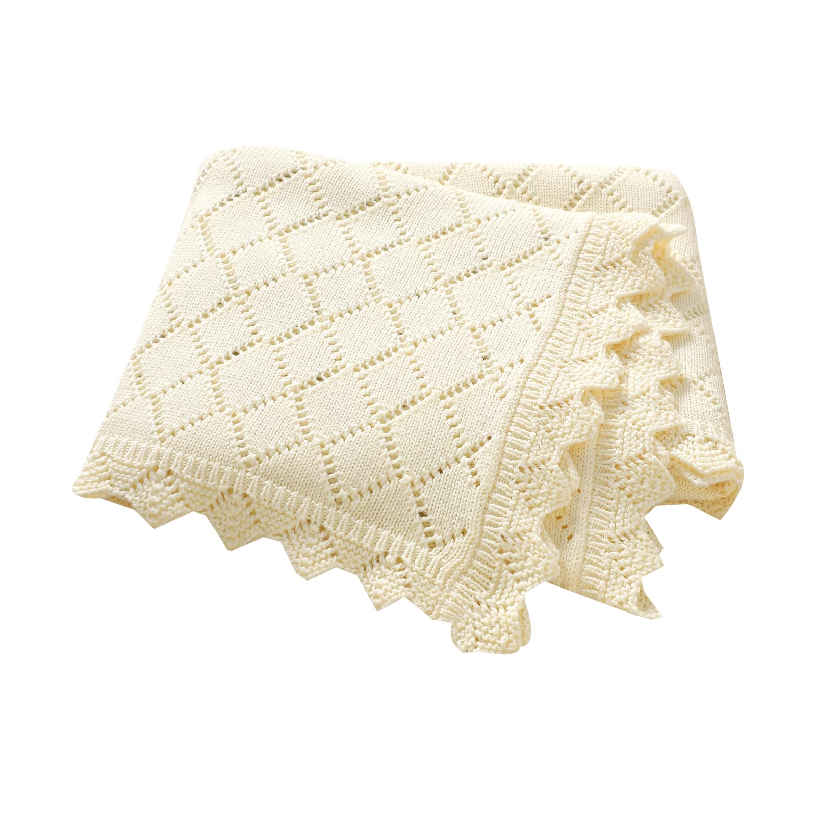 mimixiong Cotton Cellular Baby Blanket Soft Lace Cozy Baby Blankets for Newborn Boys Girls (Ivory)