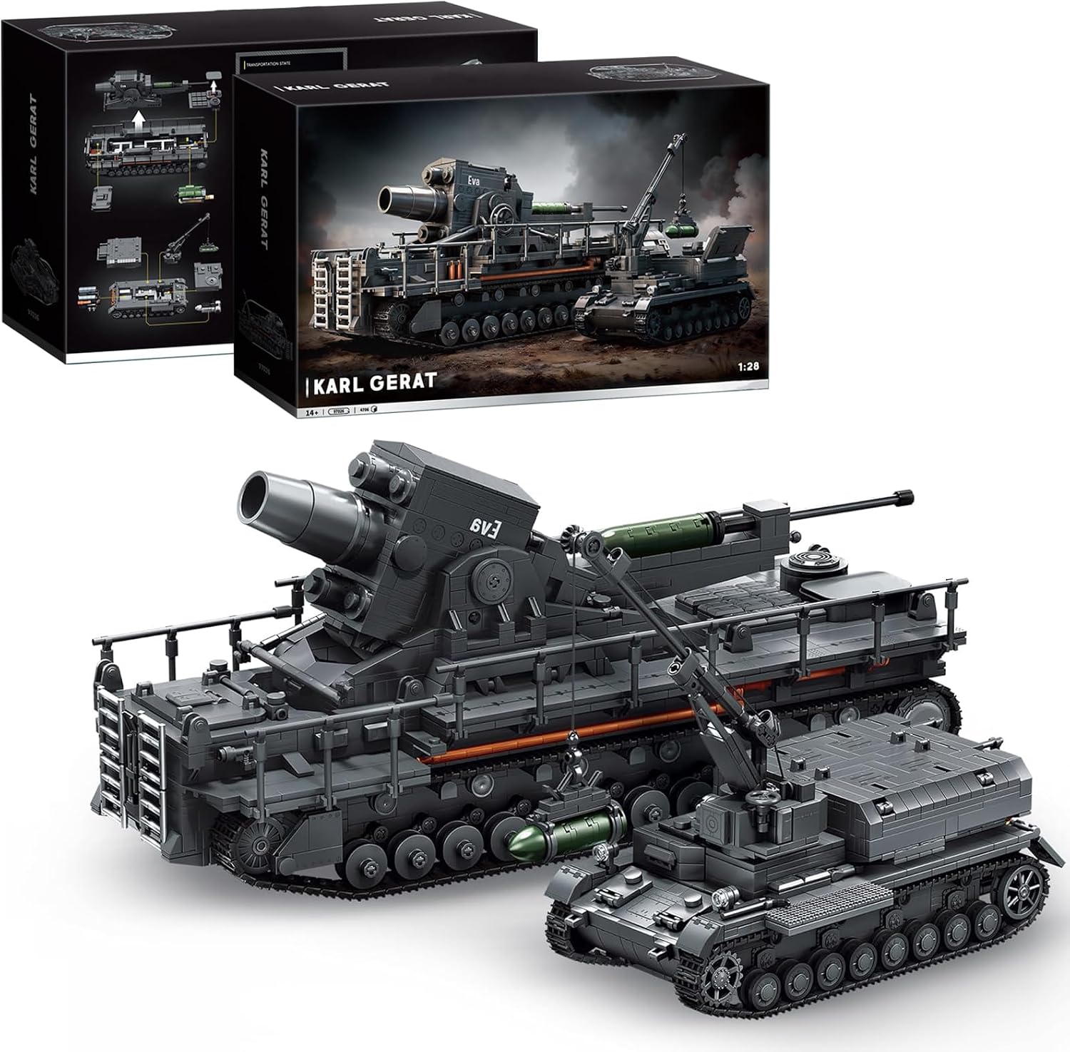 WW2 German Army Tank Model Set: Karl-Gerät Building Kit, Build and Display Set for Adults, Age 14+, 1:28 Scale Vehicle Feature Track & Crane, Military Gifts for Birthday & Fans, (4706PCS, A-97026)