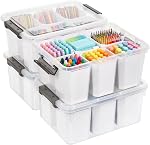Citylife 16L Boîtes de rangement en plastique avec 6 Inserts amovibles Boîte de rangement claire avec des contenants de stockage empilables polyvalents pour l'organisation du crayon, outil, artisanat