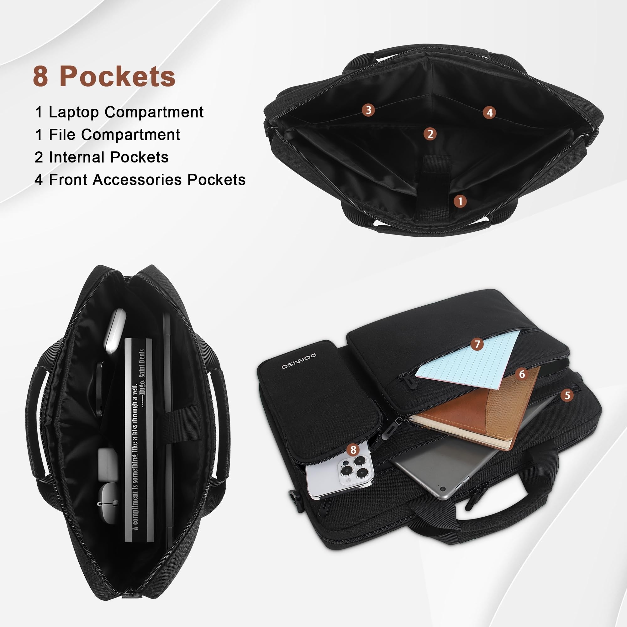 DOMISO Laptoptasche 18 Zoll Wasserabweisend Business Aktentasche Herren Laptop Tasche Schultertasche Notebooktasche für 18-Zoll Gaming-Laptops/ASUS ROG Strix Scar 18 & G18 (2023-2025), Schwarz