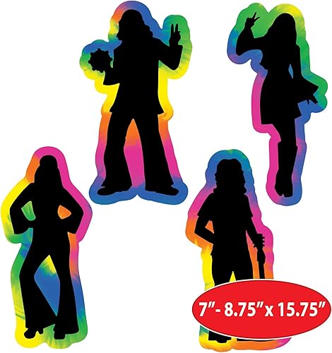 Miniatura 2 de Beistle Siluetas hippie de los años 60, 8 unidades – Recortes psicodélicos grandes con contornos retro de teñido anudado para fiestas geniales de