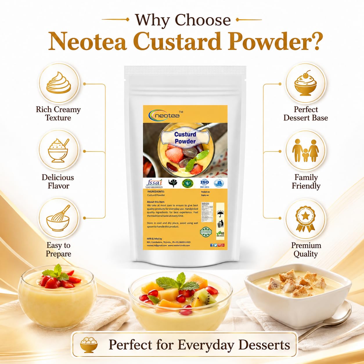 Neotea Custard Powder (500g) – Vanilla Flavor Powder for Baking & Desserts, Ideal for Cakes, Jams, Jellies, Cookies, Ice Creams, Puddings & More – Perfect for Making Smooth, Creamy Treats, Versatile Ingredient for Home Bakers & Dessert Lovers 2