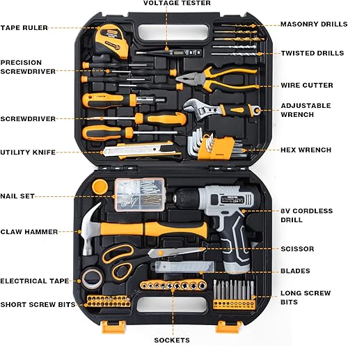 Miniatura 2 de Upgradd - Juego de herramientas de 180 piezas, caja de herramientas con taladro inalámbrico de 8 V, juego de taladro de mano para hombres y mujeres,
