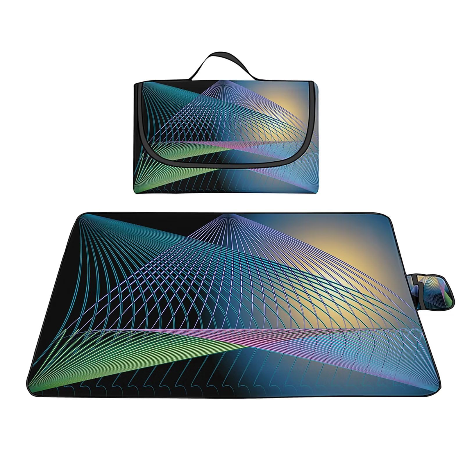 Couverture Pique-nique Imperméable 200x300cm,Couverture Plage Extérieure XXL Tapis de Plage,Rayures bleues mauves Camping Couverture étanche Pique-nique avec Poignée pour Camping Randonnée Parc Plage
