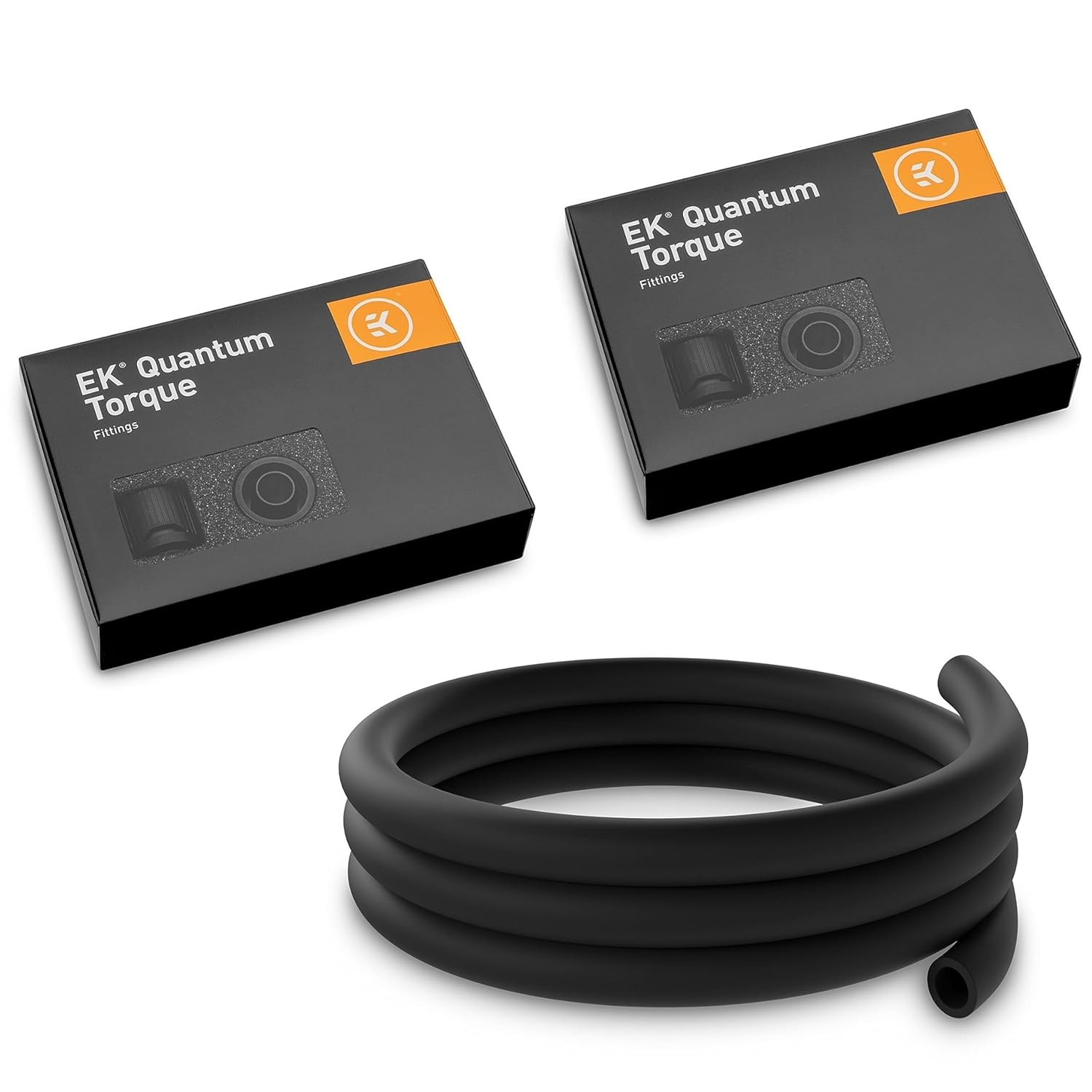 EKWB EK-Quantum Torque STC-12/16 Compression Fittings and EK-Loop 3 Meter Black Soft Tube (12/16mm) Bundle, Black, 12-Pack