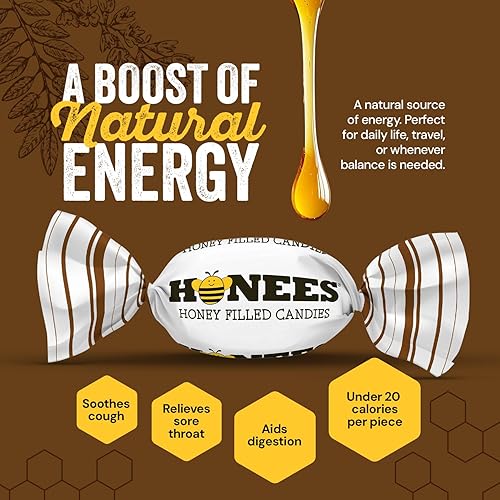 Miniatura 3 de Honees Caramelos de miel duros envueltos individualmente, alivia la tos y el dolor de garganta, ayuda a la digestión, caramelo natural y saludable,