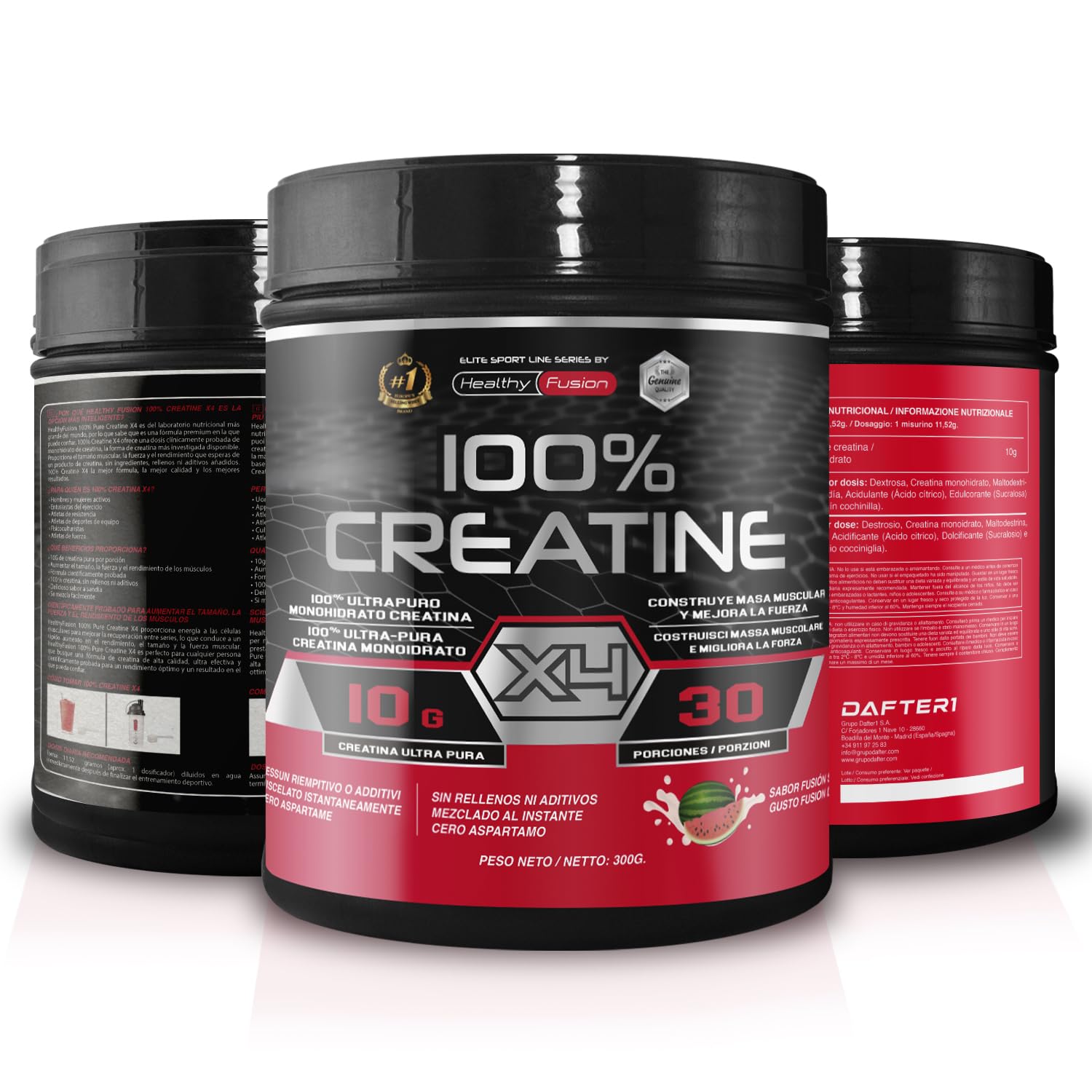 Healthy Fusion 100% Creatina Monohidrato, Alta dosis | 10gr de Creatina por toma | Promueve el crecimiento muscular y mejora la resistencia física | Alta solubilidad | 300g sabor sandía