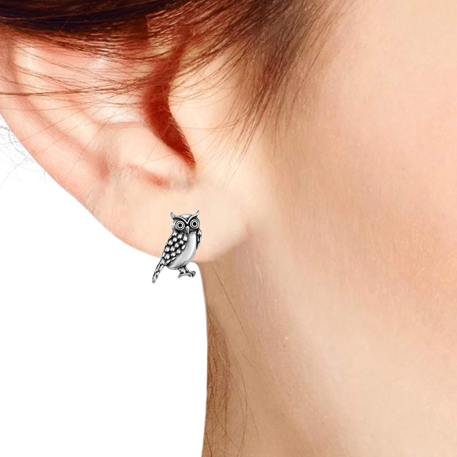 AeraVida Owl .925 Sterling Silver Stud Earrings Polished Oxidized Finish Animal Design Push Back Pierced Handmade Jewelry