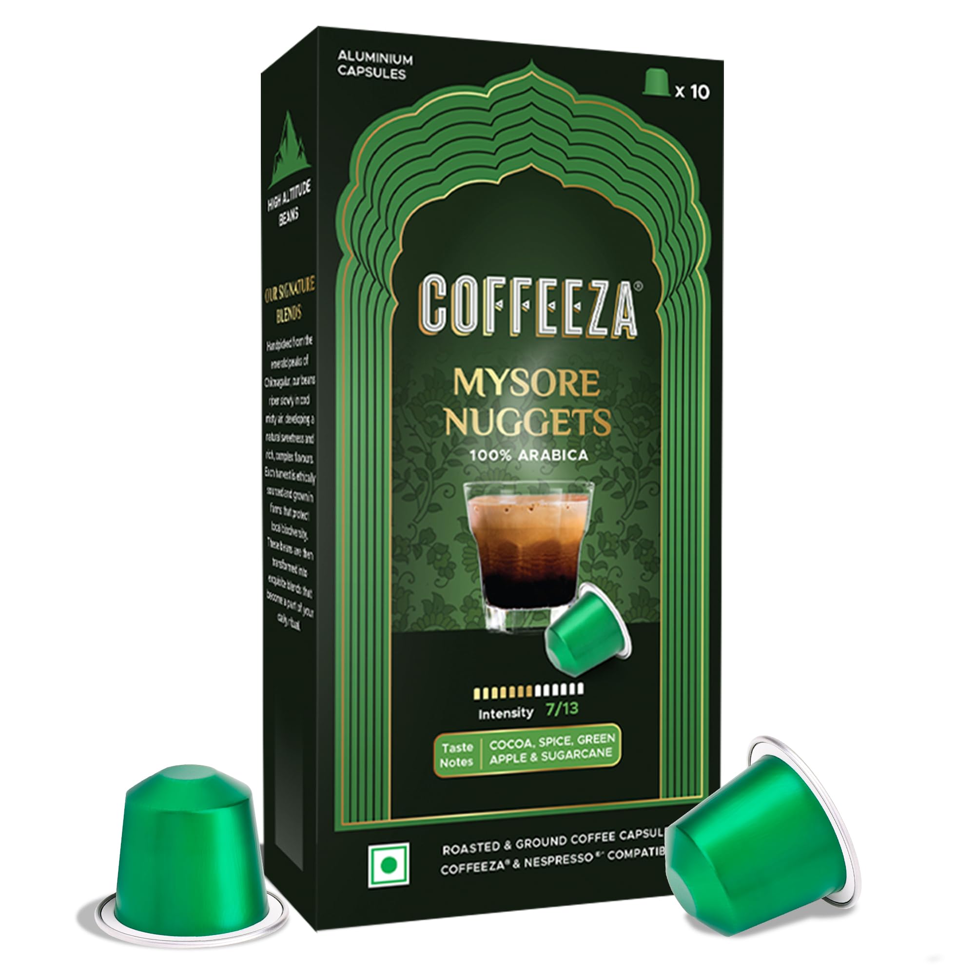 COFFEEZA (Aaa Arabica Grade) Mysore Nuggets Aluminium Coffee Capsules (Specialty Coffee) Intensity 7/10 - (Box Of 10)-image-1