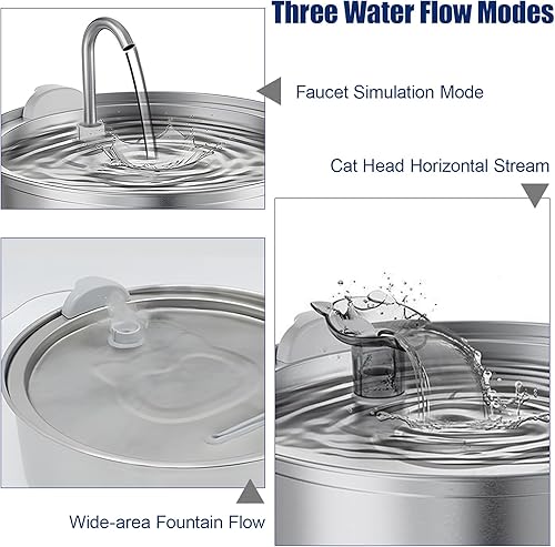 Miniatura 4 de 4L Metal Cat & Dog Water Fountain  Stainless Steel Pet Fountain for Drinking, Quiet Pump, 3 Flow Modes, Automatic Water Circulation, Large-Capacity