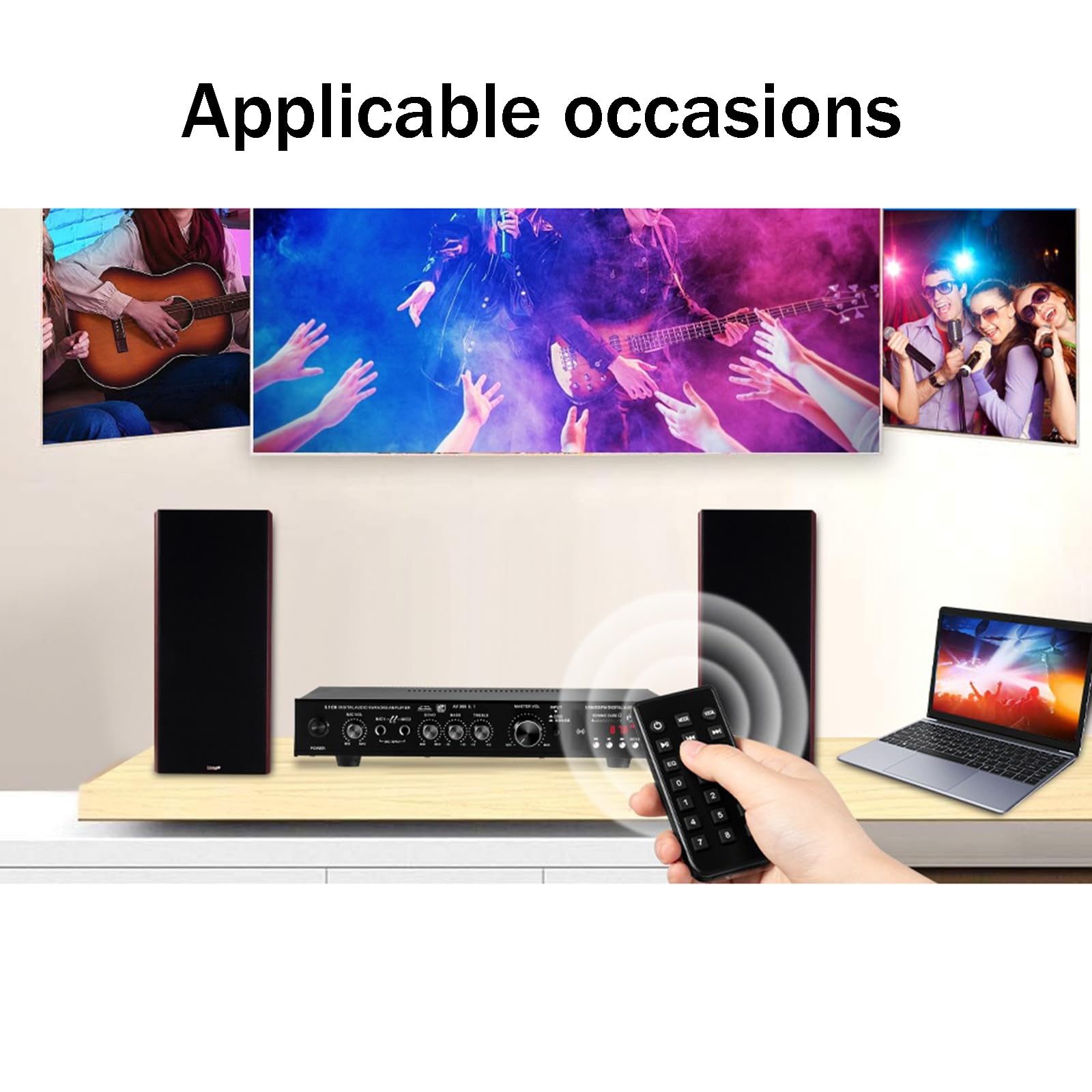 Amplificateur HiFi 600 W (Son Surround), Amplificateur Numérique - 5 Canaux FM USB Stéréo, Prise Charge La Radio FM/AM, Réglage du Volume, avec Télécommande/antenne, pour Karaoké,Black