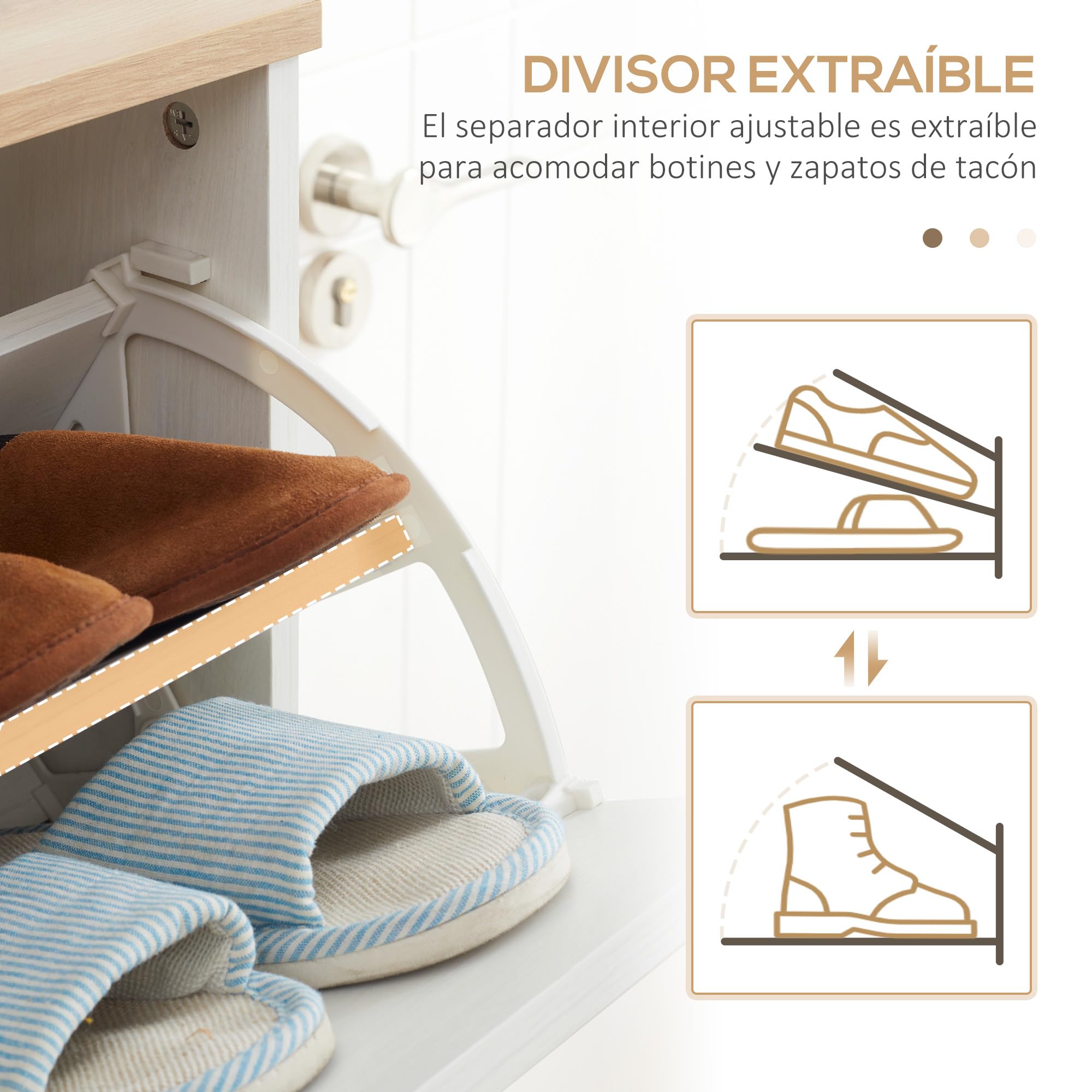 HOMCOM Armario de Zapatos Moderno Mueble Zapatero Estrecho con 3 Cajones Abatibles para 12 Pares de Zapatos y Estante Ajustable para Pasillo Entrada 70x23,5x122 cm Blanco