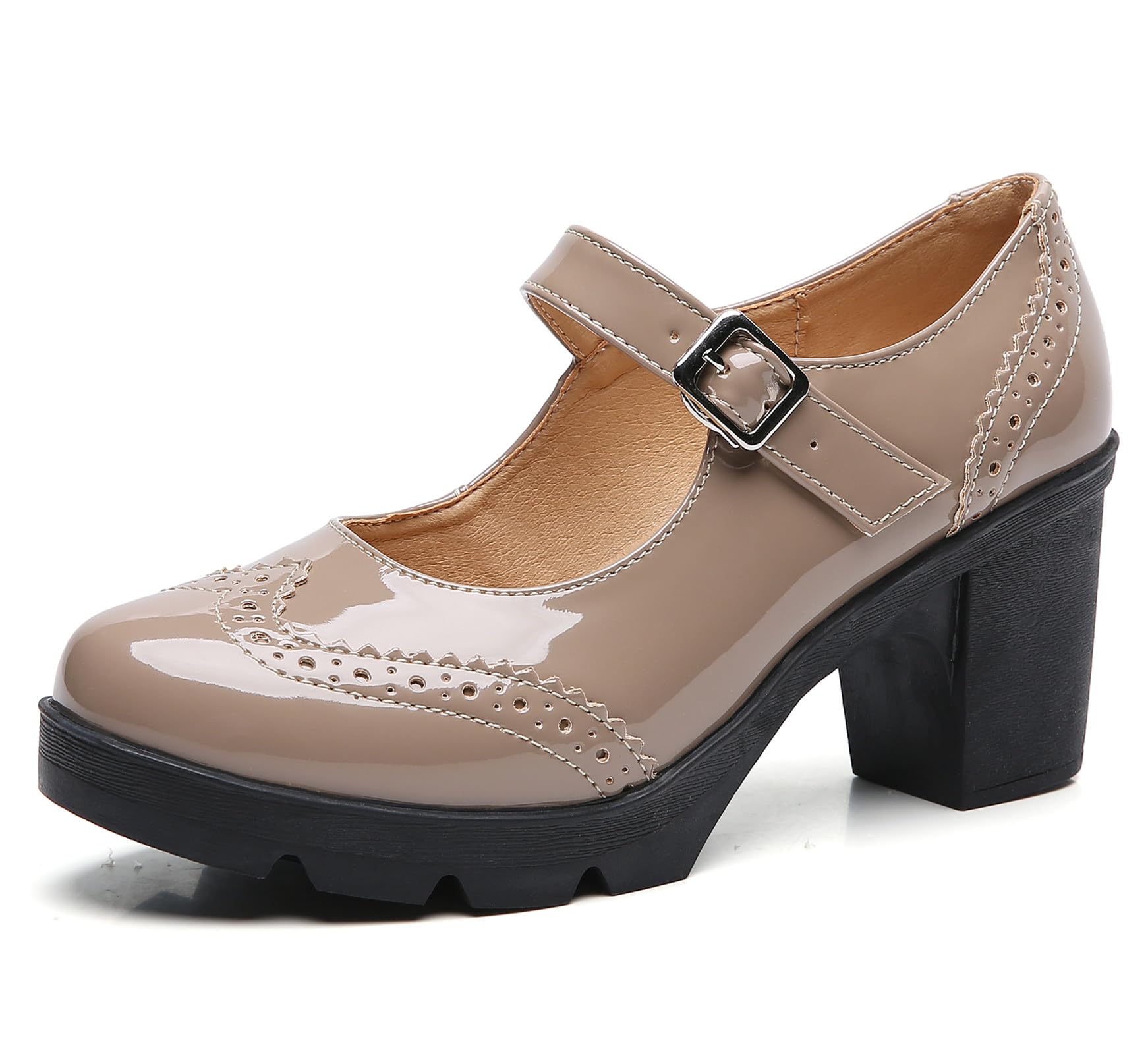 DADAWEN Women's Chunky Low Block Heels Mary Jane Closed Toe Work Pumps Comfortable Round Toe Oxfords Dress Wedding Shoes