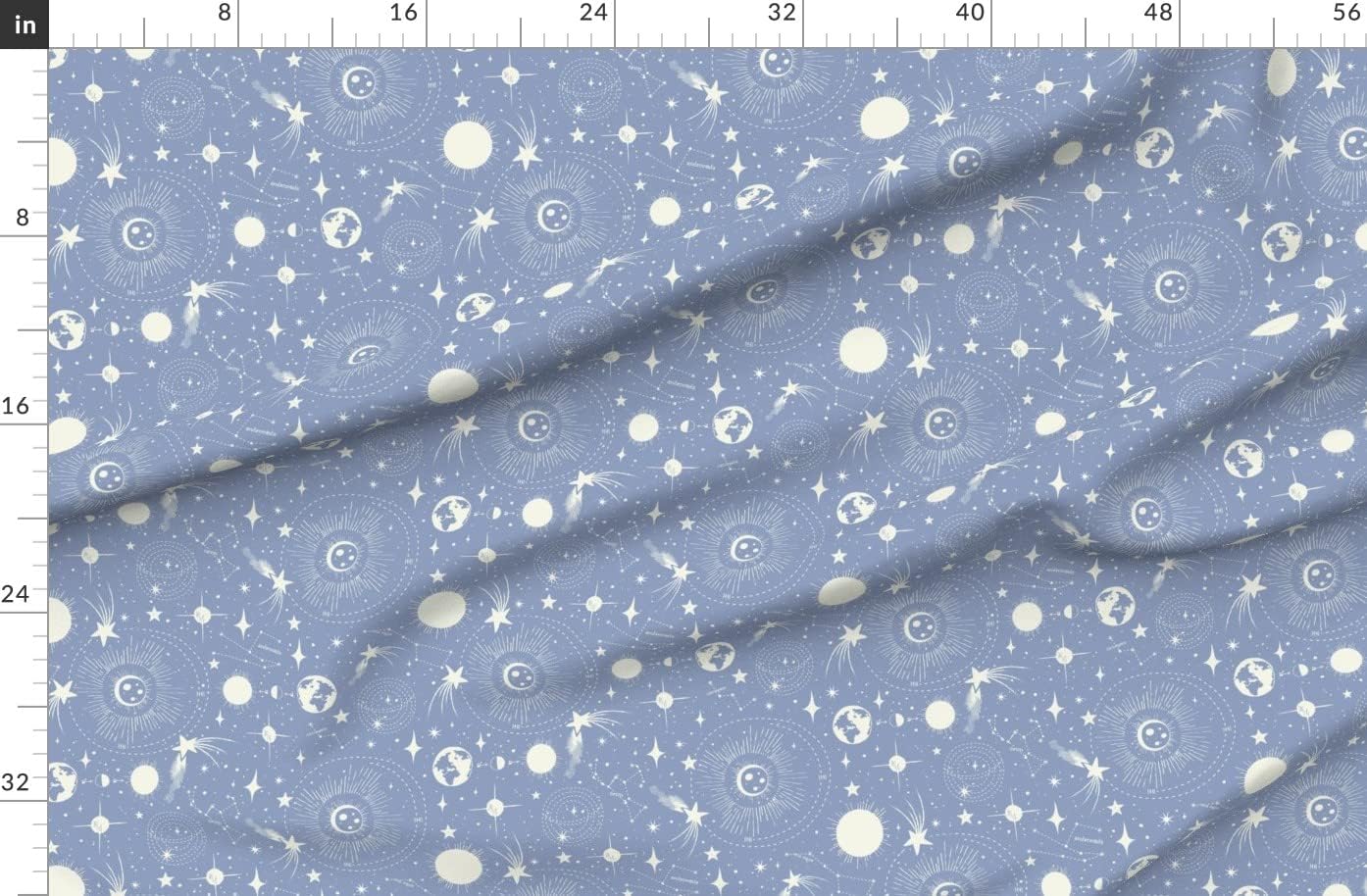 Spoonflower Fabric - Solar System Periwinkle Blue Space Outerspace Celestial Constellations Printed on Organic Cotton Sateen Fabric by The Yard - Sewing Quilting Apparel Home Decor