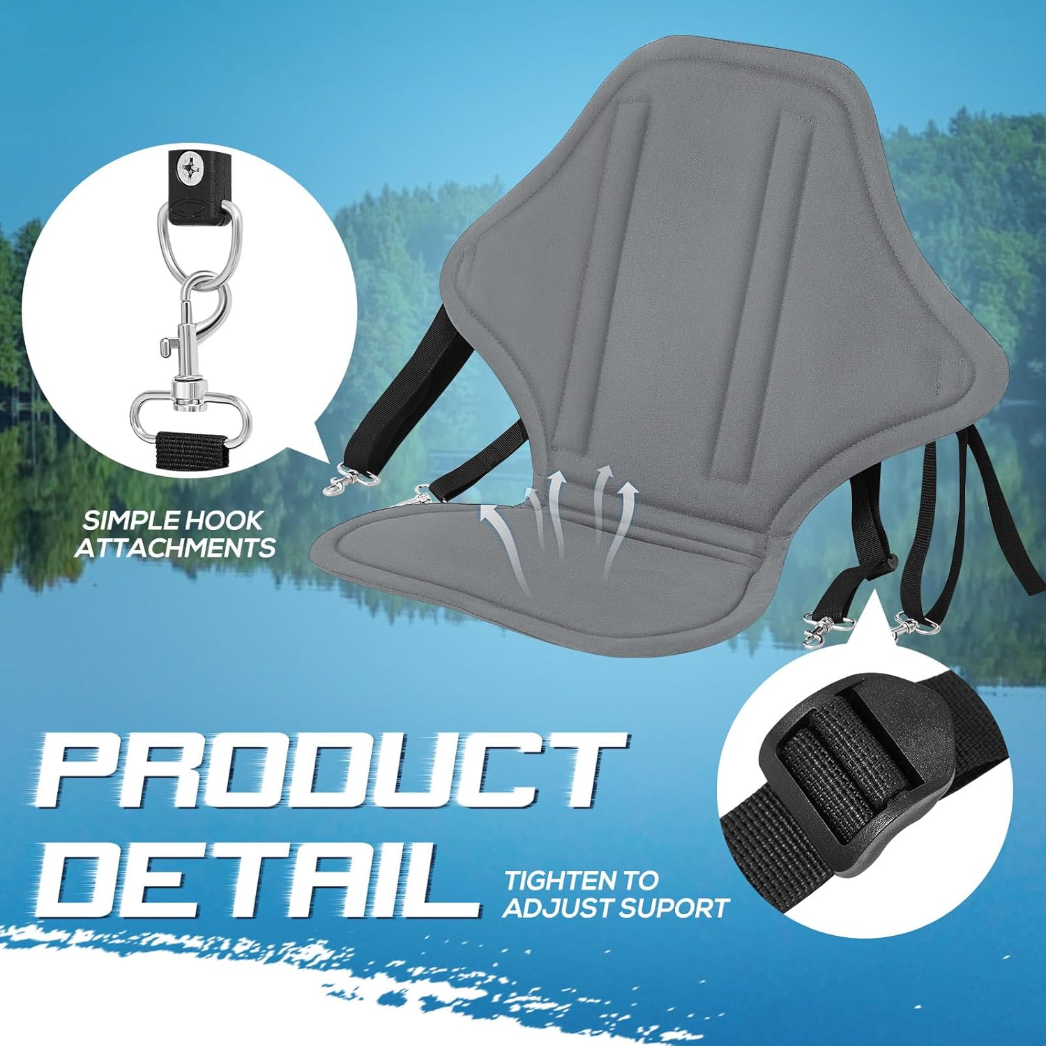 Lewtemi 2/4 Pack Padded Kayak Seat Fishing Boat Seat with Storage Bag 8 Fixed D Rings Screws Detachable Paddle Board Canoe Chair with Adjustable Back Strap for Summer Canoe Universal Sit