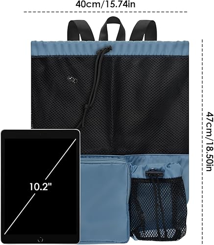 Miniatura 4 de BROTOU Bolsa de natación de malla con cordón, mochila de playa con bolsillo húmedoseco, bolsas de deportes acuáticos para natación, surf, viajes