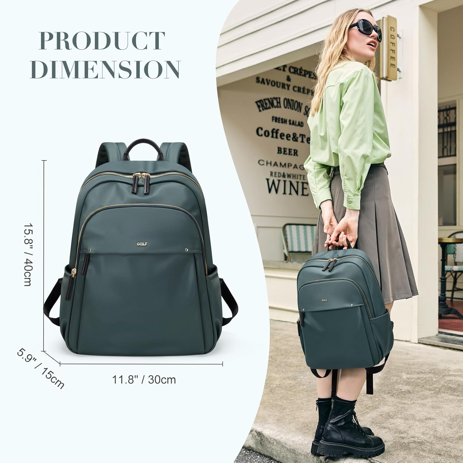 GOLF SUPAGS Stylish Laptop Backpack for Women Computer Bag Fits 14 Inch Notebook Travel College Work Backpacks Purse (Atrovirens) - Image 6