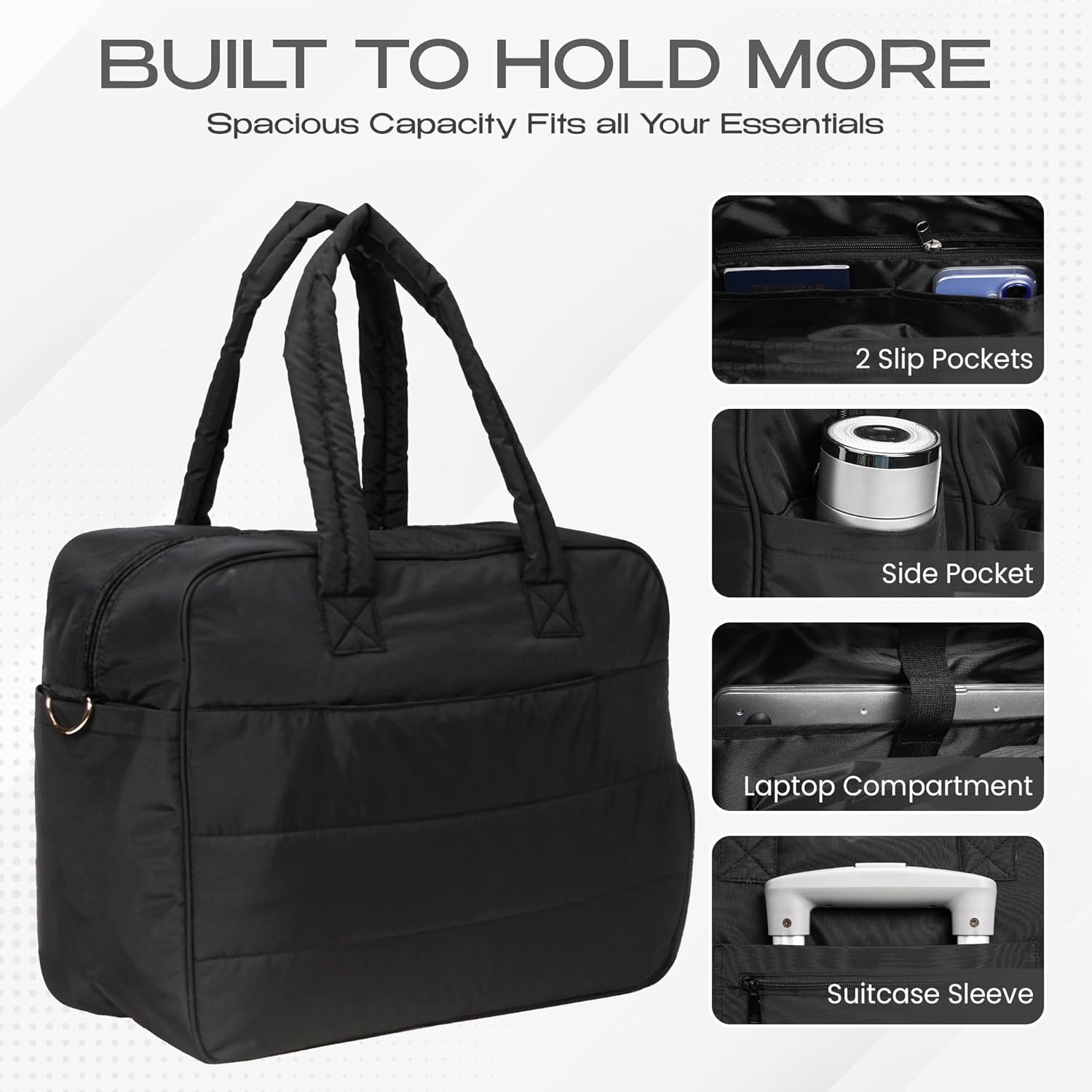 Laptop Work Bag with Lunch Compartment – Large Lunch Tote for Women with Matching Wallet for Work, Office, Travel | 3 in 1 Tote Bag | 17.3 Inch Laptop Puffer Tote - Image 4