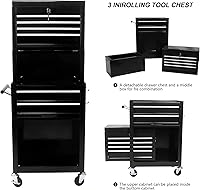 Vista 4 de Armario desmontable para herramientas rodante, 6 cajones y 2 gabinetes, organizador de caja de herramientas extraíble con 4 ruedas