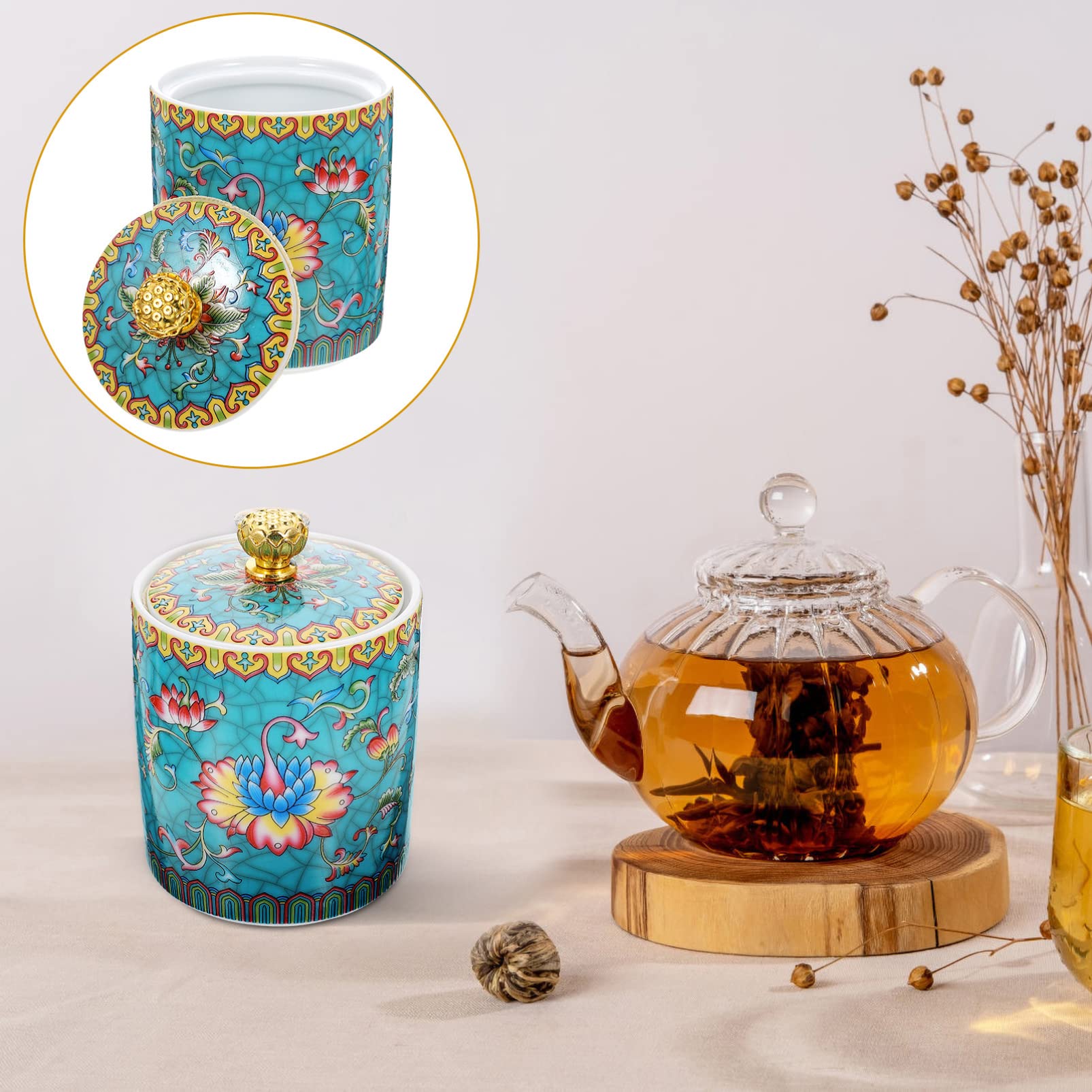 ティー保存容器 蓋付きヴィンテージセラミックティーキャニスター