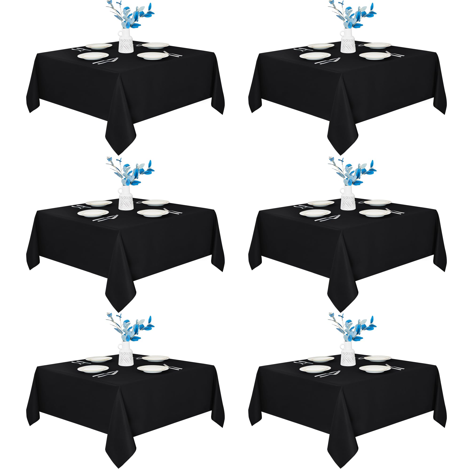 Fitable 6 Pack Black Square Tablecloths 70x70 Inch for 2-4 Ft Tables