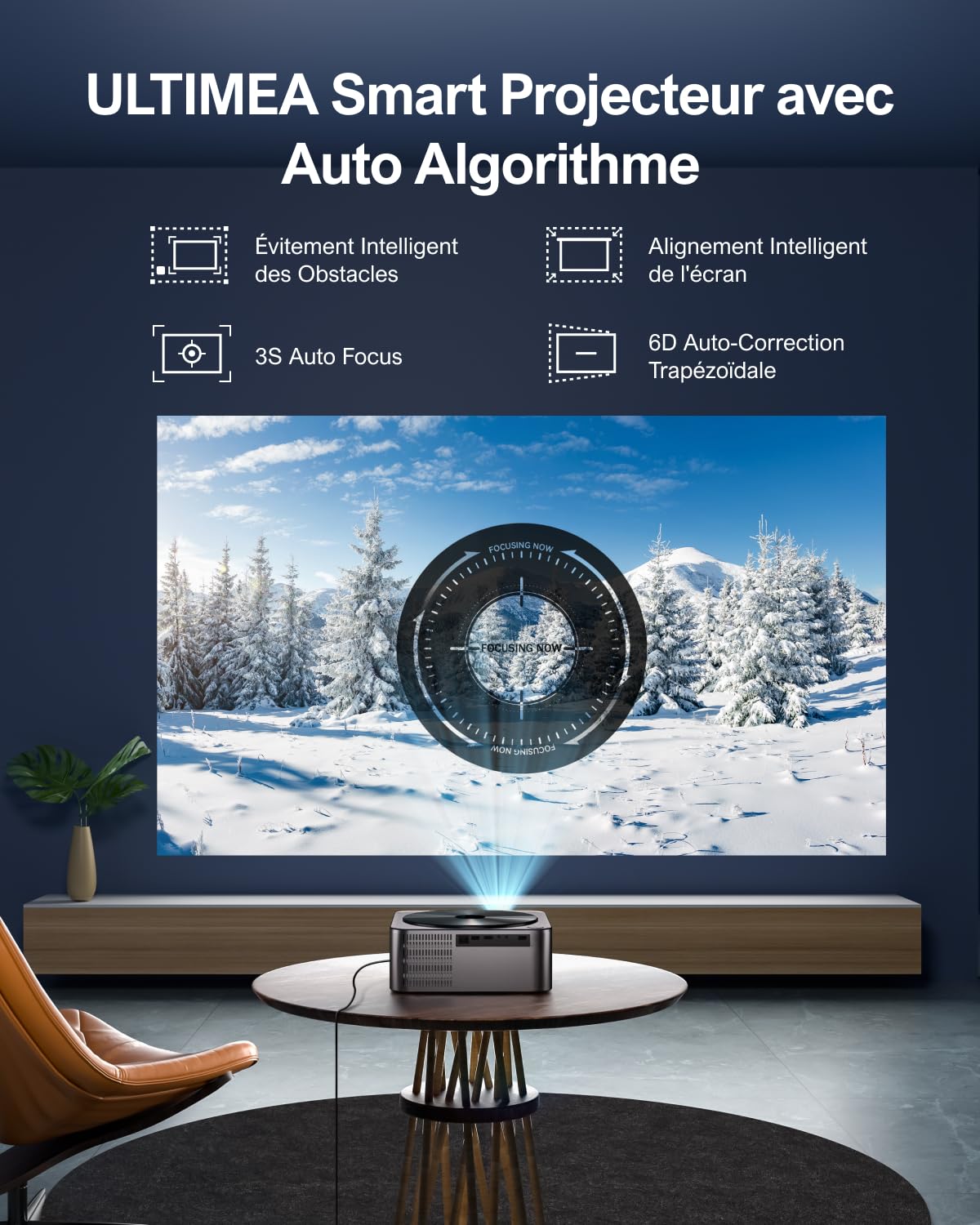 ULTIMEA Vidéoprojecteur WiFi Auto Focus/Keystone, Rétroprojecteur 4K Supporté Full HD 1080P Natif Home Cinéma 700ANSI 21000Lux, Projecteur Portable pour iOS Android Phone/TV Stick/Switch
