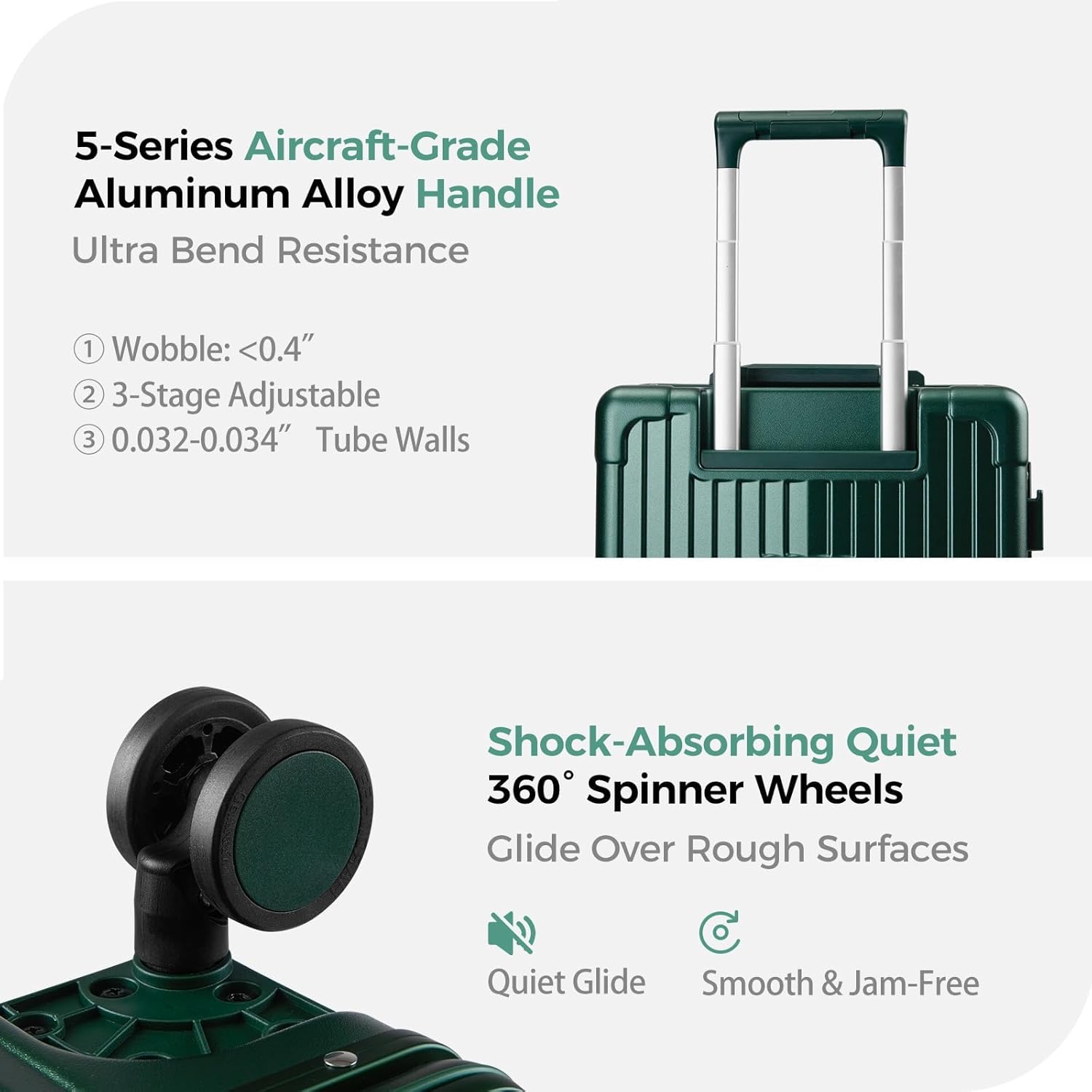 Carry on Luggage Aluminium Frame with Cup Holder,Top opening Suitcases and USB Charging Port,Lightweight with Front Pocket Rolling Suitcases with Spinner Wheels (Dark Green, 20Inch)