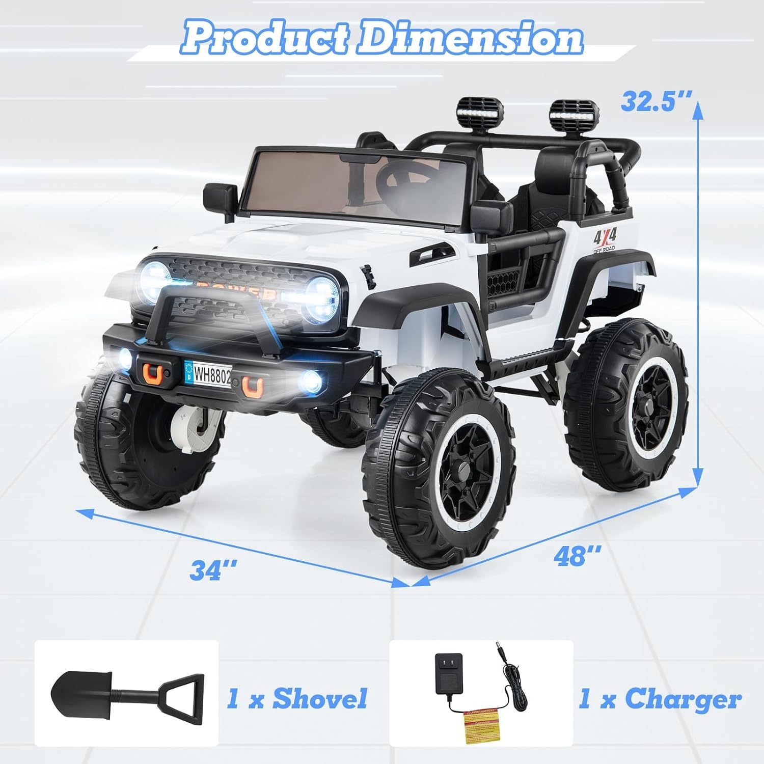 OLAKIDS 24V Ride On Car, 2WD/4WD Switchable 2 Seater Kids' Electric Vehicle Jeep Truck with 20" Wide Seat, 4X550W Power Wheels, Remote Control, Soft Brake, LED Light, Music (Ivory)