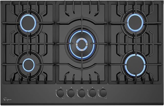 Empava 30 in. Gas Stove Cooktop 5 Italy Sabaf Sealed Burners NG/LPG Convertible in Black Tempered Glass, 30 Inch