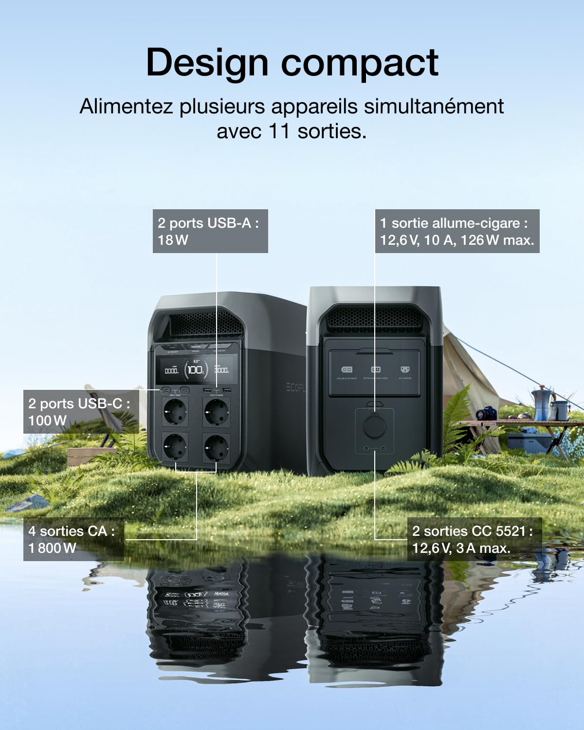 Station électrique portable EF EcoFlow DELTA 3, 1024 Wh de capacité, cellules LFP, 70% de charge en 30 min, extensible jusqu'à 5 kWh, générateur solaire pour camping, RV, l'alimentation de secours