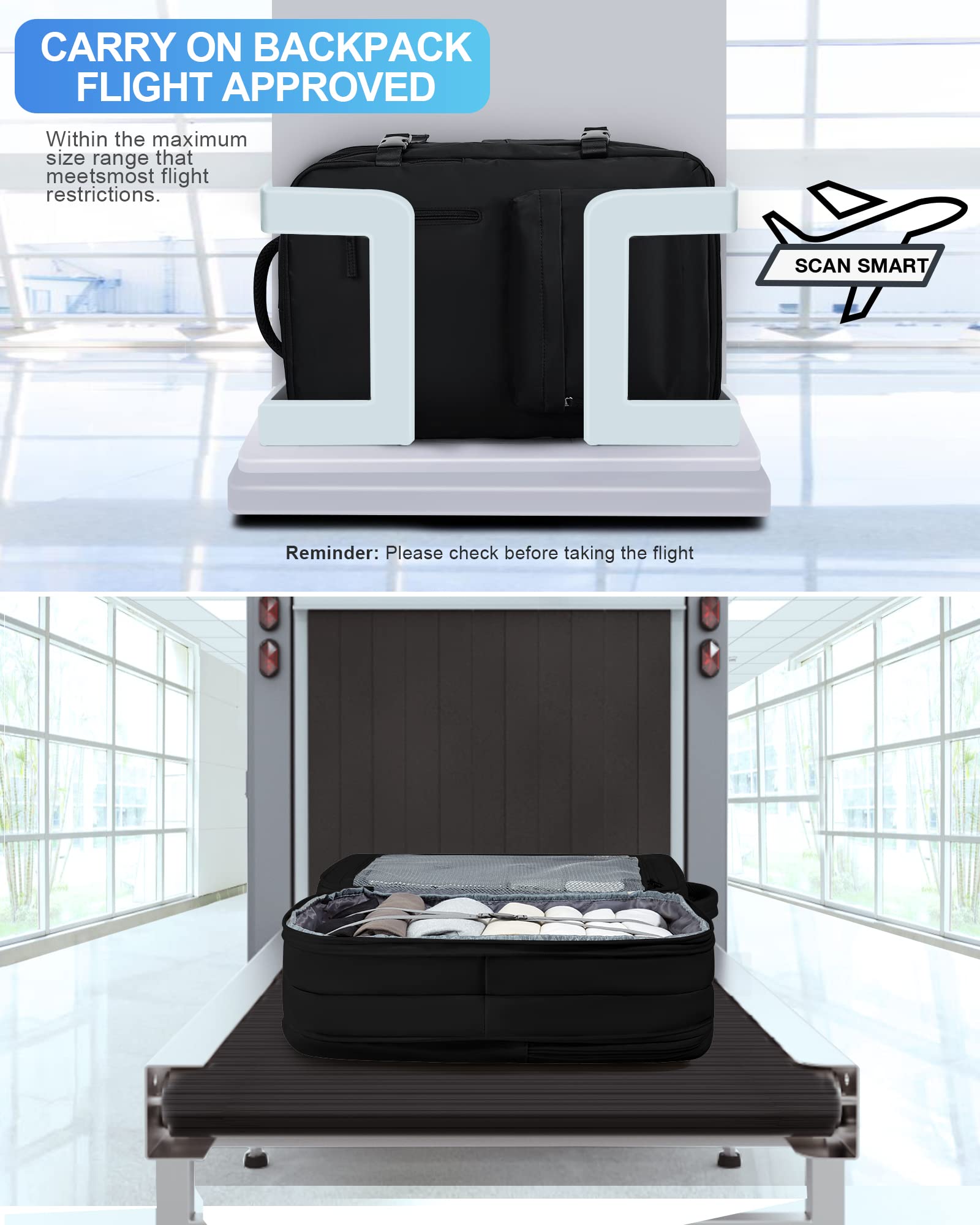 BJLFS Borse da Cabina per Ryanair 40×20×25 Bagaglio a Mano Easyjet 45×36×20 Borsa Zaino da Viaggio, Zaino da trekking,Zaino Casual per laptop da 14 pollici per scuola