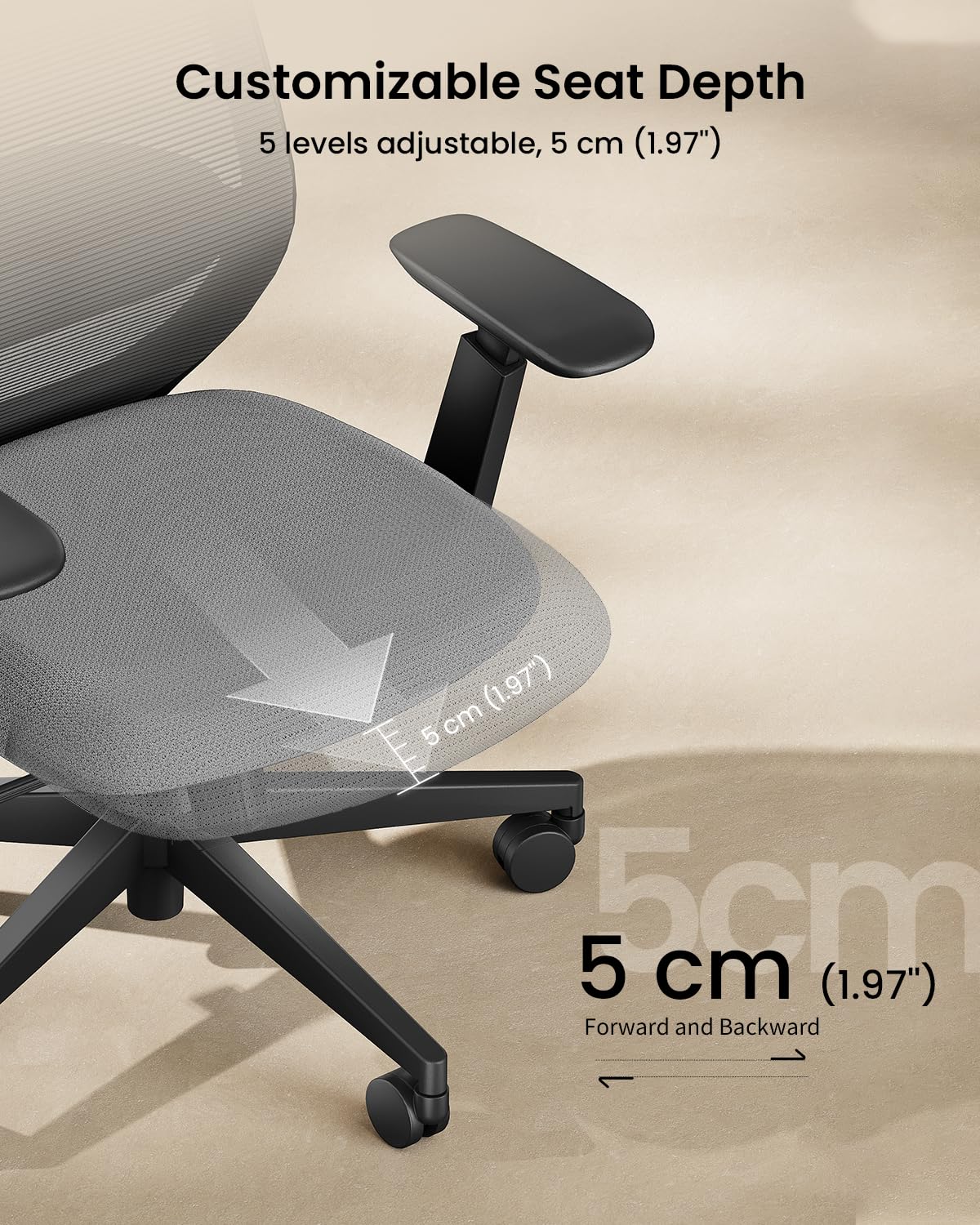 ProtoArc EC200 ergonomiczne krzesło biurowe, z regulacją wysokości i głębokości, podparcie okolic lędźwiowych, głębokość siedziska, regulacja wysokości, zagłówek 3D, krzesło komputerowe do biura