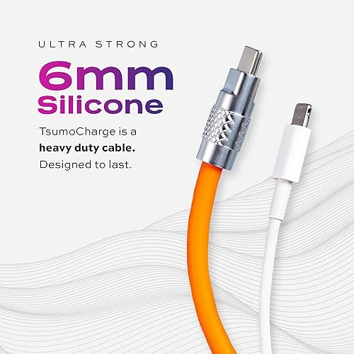 Vista 19 de Statik TsumoCharge Cable de carga rápida de 100 W – Silicona irrompible de alta resistencia, soporta transferencia de datos tipo C a cable tipo C